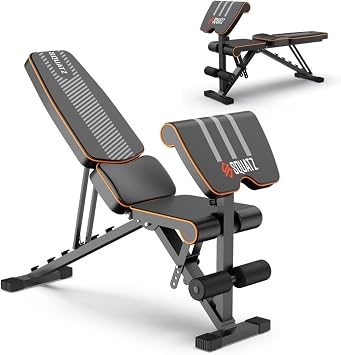 SQUATZ Adjustable Workout Bench - Multipurpose Folding Bench for High Strength Exercise, Anti-Slip Foot Cap, 6 Angle Adjustable Backrest, Preacher Curl, Supports Up to 440 Lbs
