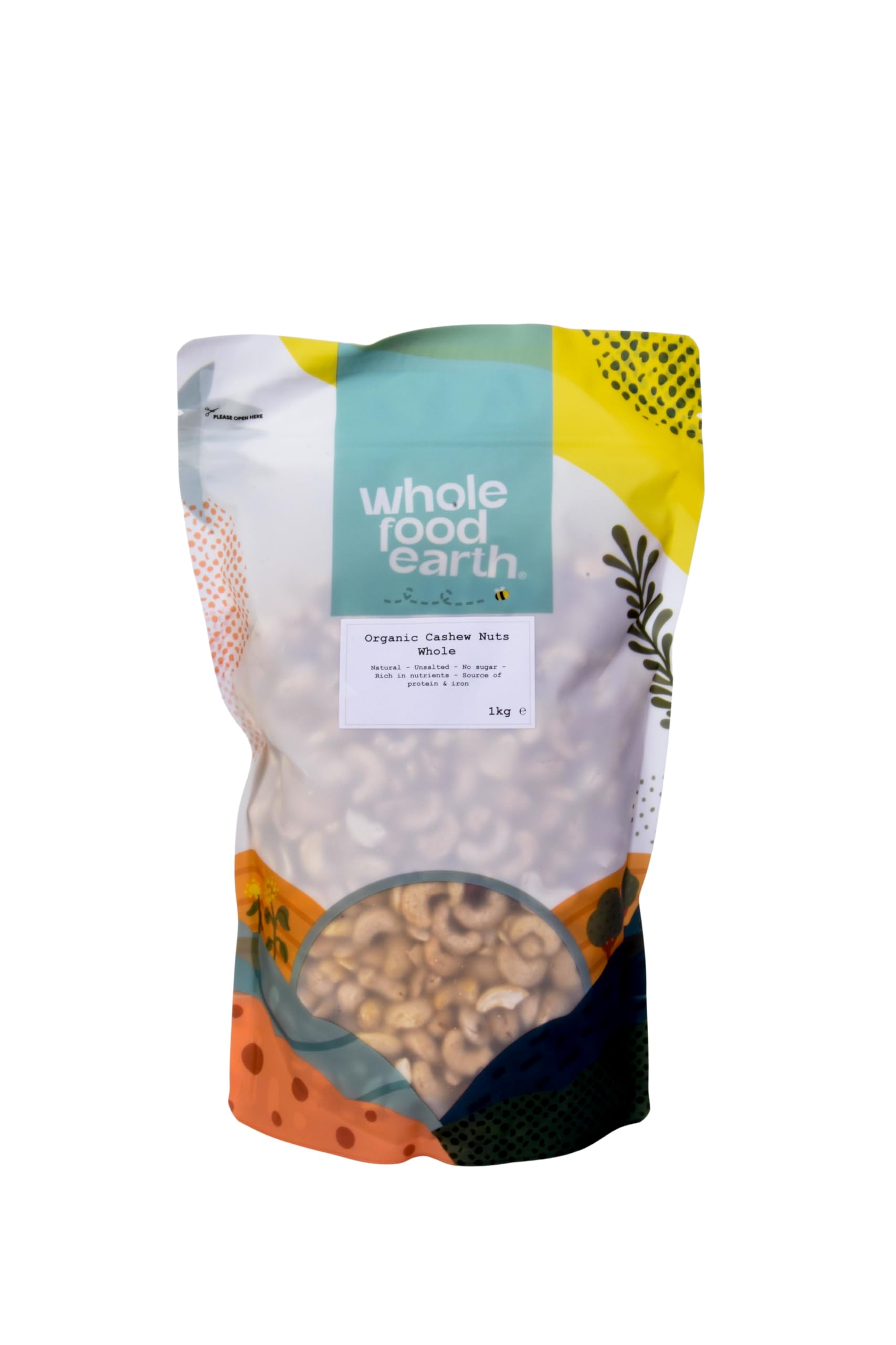 Wholefood Earth Organic Cashew Nuts Whole – 1 kg | Raw | GMO Free | Vegan | High Fibre | Source of Protein | Certified Organic