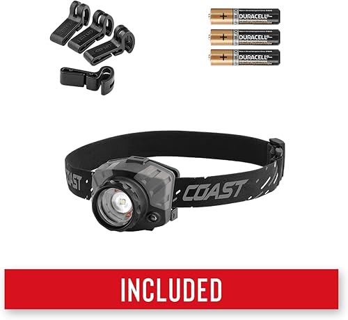Miniatura 7 de Coast FL88 650 Lumen Tri-Color (BlancoRojoVerde) Pure Beam Twist Focus LED Headlamp, baterías incluidas, negro