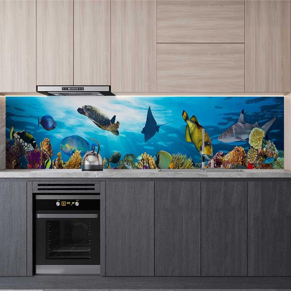 Mutfak Tezgah Arası Folyo Fayans Kaplama Folyosu Deniz Kaplumbağa 60x500 CM