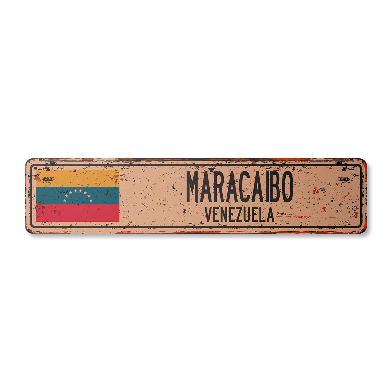 MARACAIBO VENEZUELA Vintage Street Sign Venezuelan flag city country road rustic
