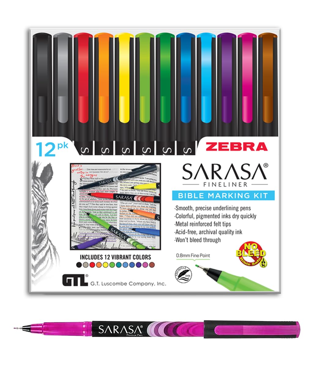 Zebra Sarasa Fineliner Bibelmarkierungs-Set, 12 Stück