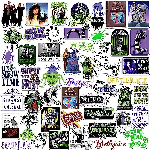 Beetlejuice Variety 50ct Vinyl Large Deluxe Stickers Pack Die Cut Decals for Laptop Water Bottle Scrapbooking Tablet Indoor/Outdoor