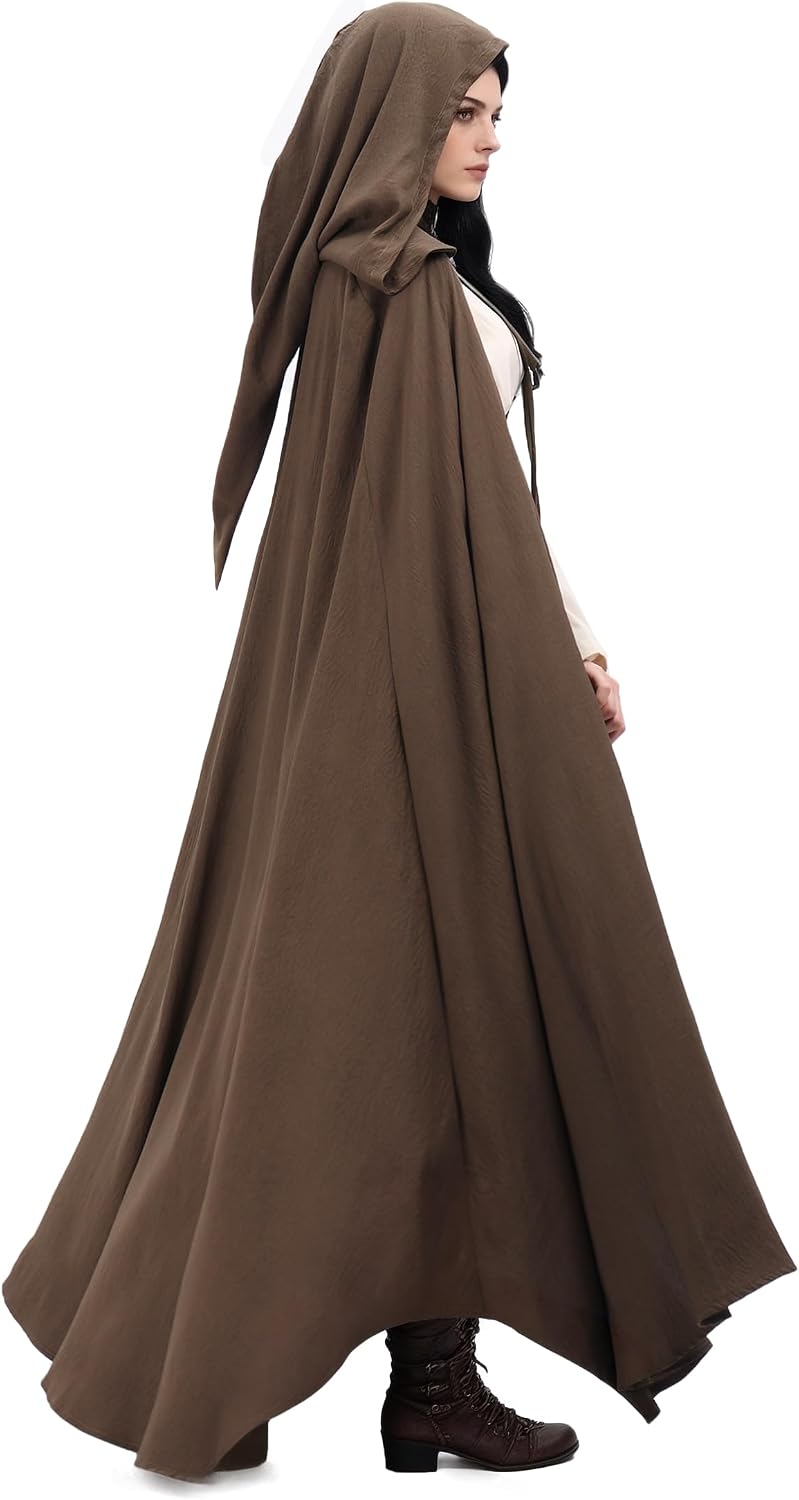 C-ZOFEK Renaissance Medieval Cosplay Cloak Fantasy Big Hooded Cape for Adult Women Men
