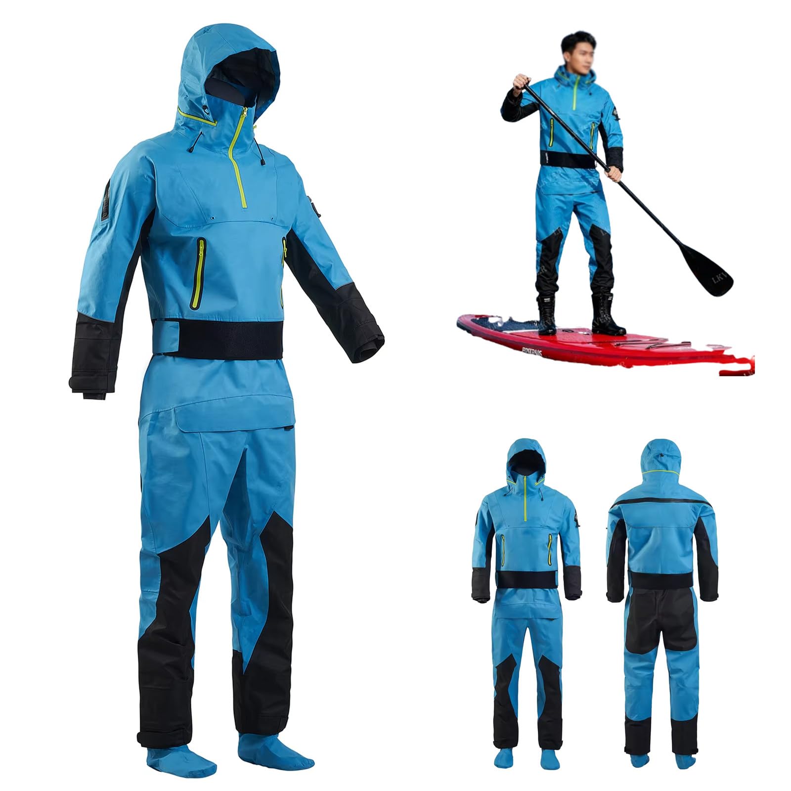 Trockentauchanzug Für Herren, Kajak, Mit Latexbündchen Und Spritzschutzkragen, Dreilagiges Wasserdichtes Material, Zum Kajakfahren, Surfen Und Paddeln, Blau L