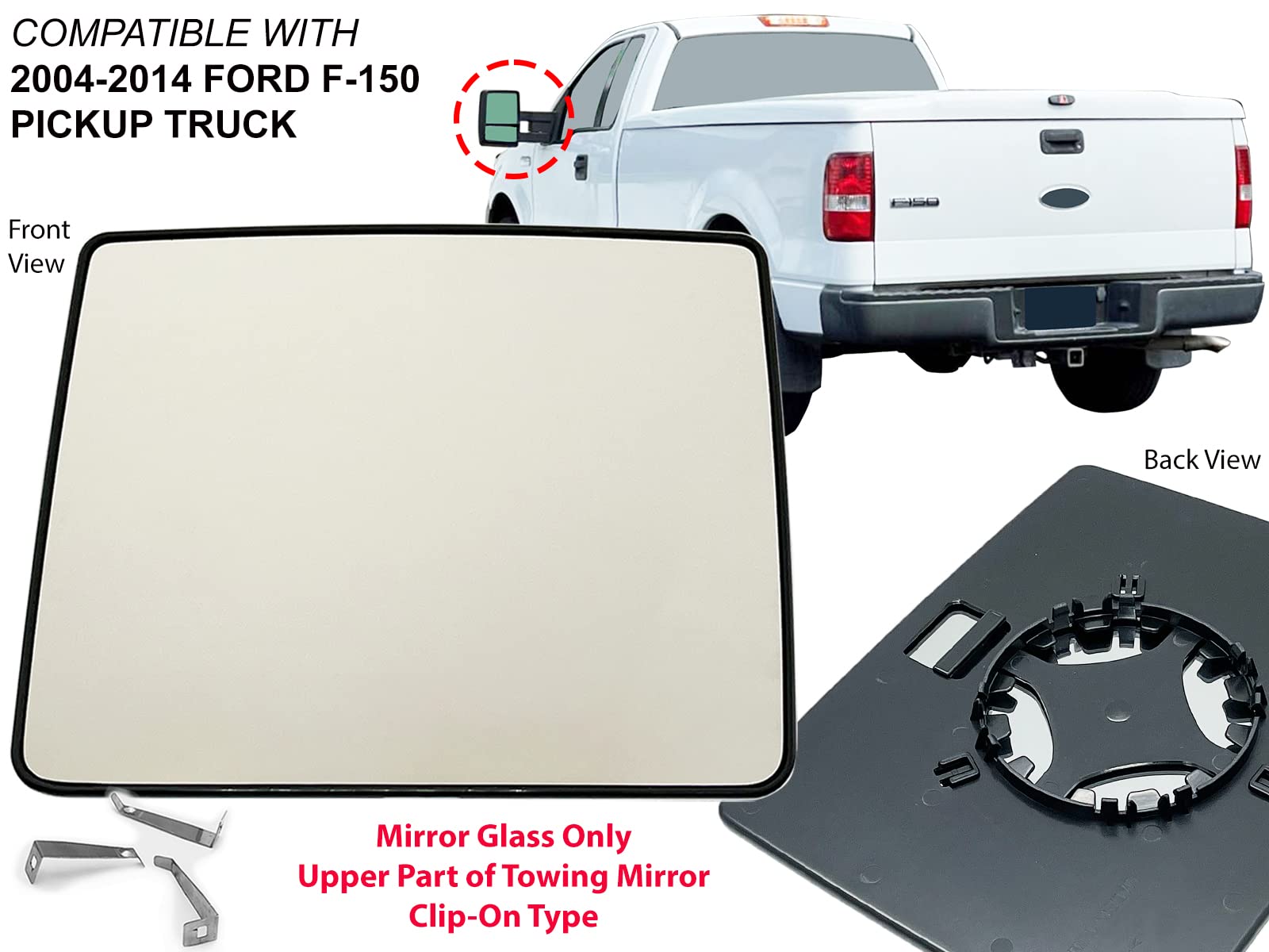 Brock Replacement Tow Mirror Glass And Base For 2007-2012 Ford F150 - Passenger Side With Heat
