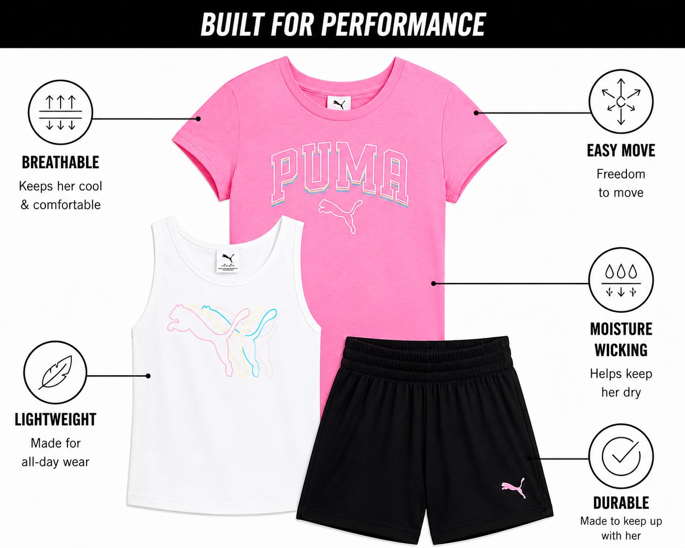 PUMA Conjunto Corto (Pack de 3) para Niñas