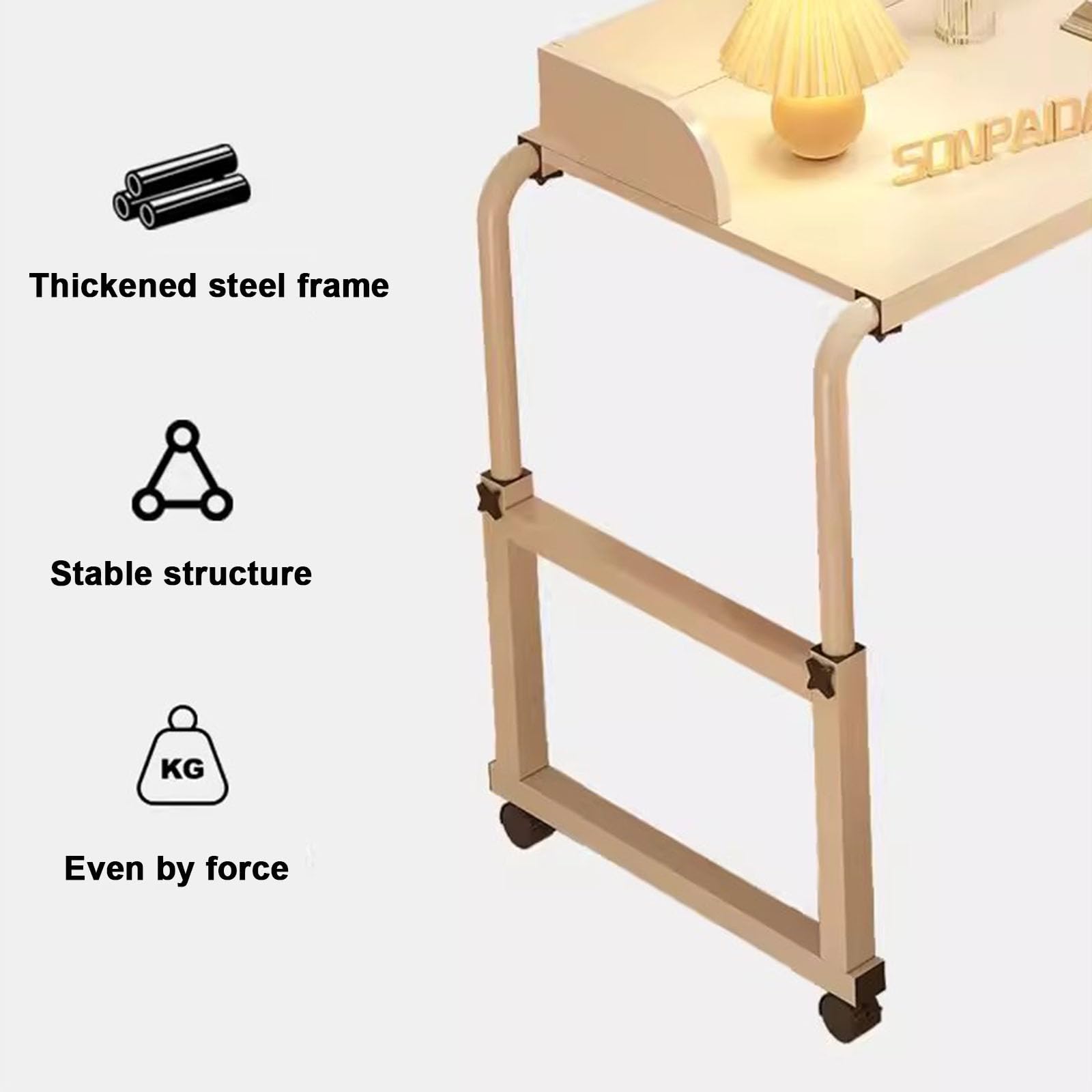 Table de Lit avec Roulettes Réglable en Hauteur et Largeur, Table d'Ordinateur Roulante Médicale pour Poste de Travail