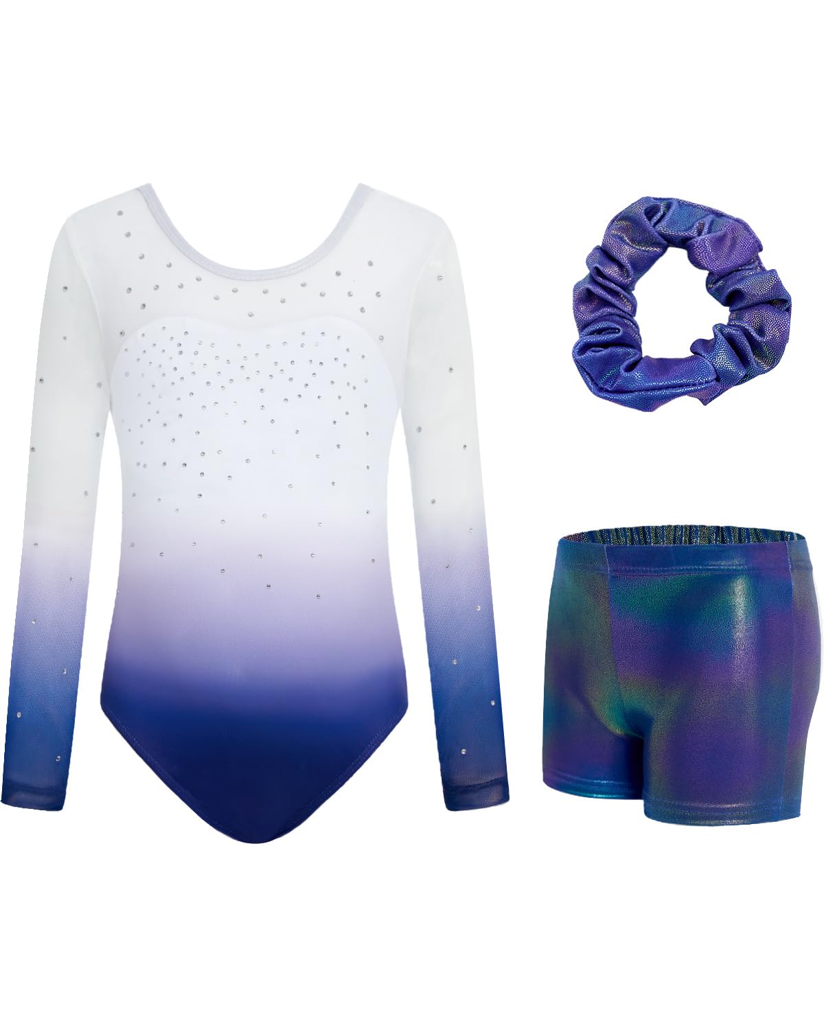 JiAmy Gymnastikanzug Mädchen, Turnanzug Turnshorts Haarband Set Turnanzug Leotard Set für 3-12 Jahre