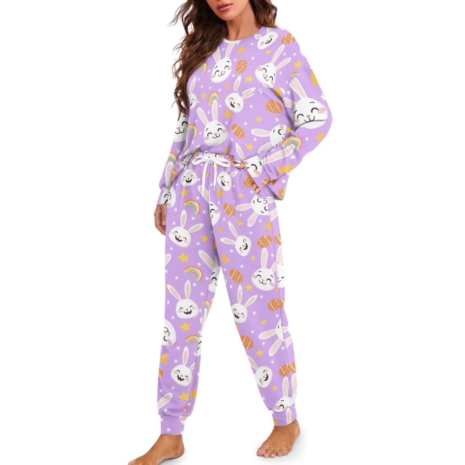 TOFRIMADE Drawstring Pajamas for Women Set 2 Piece Long Sleeve Pajama Sets Comfy Loungewear Pjs Trendy Cozy Sleepwear