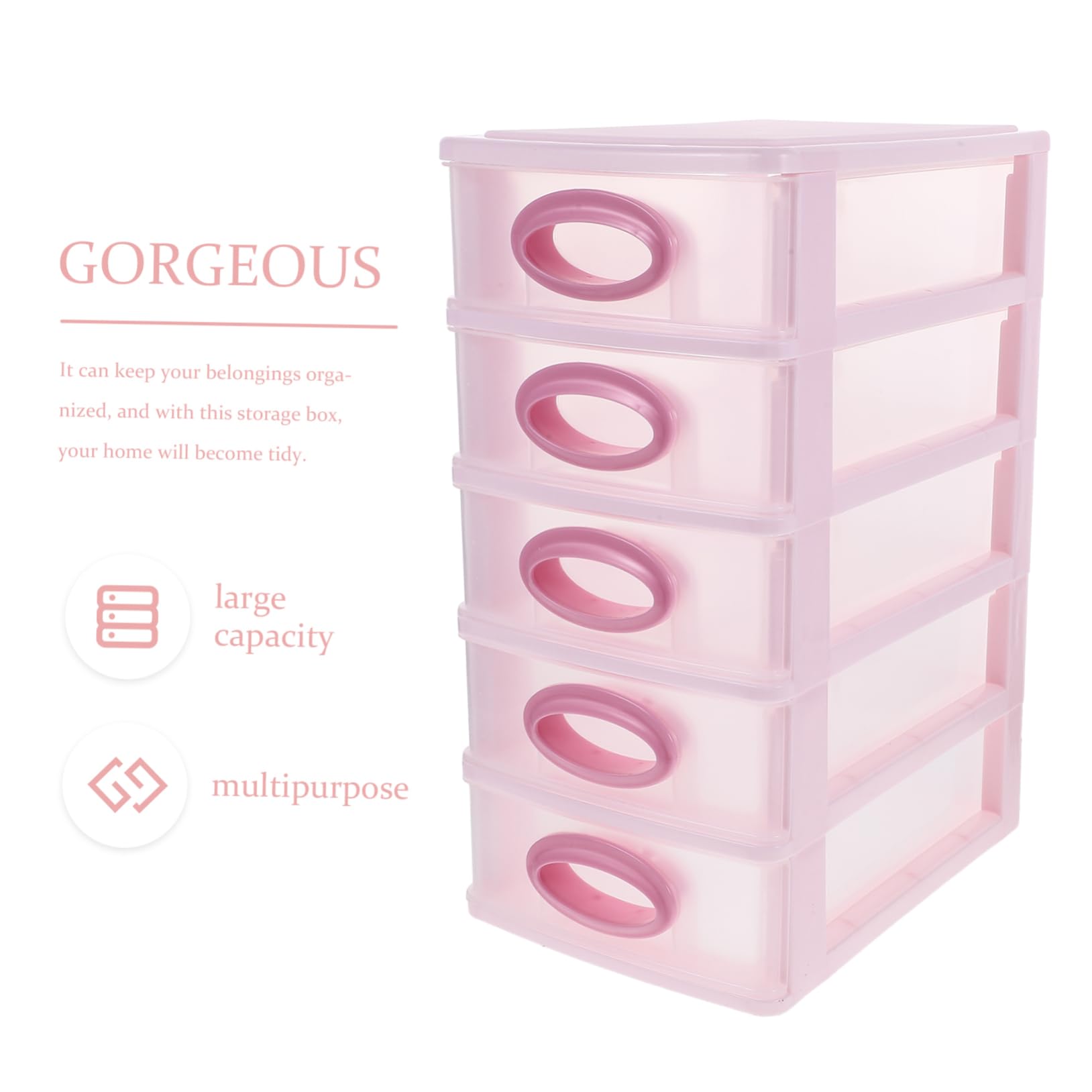 VILLCASE Organizzatore da Scrivania Portaoggetti Pratico e Decorativo Rosa 5 Cassetti in Pp per Cosmetici e Accessori da Ufficio e Bellezza