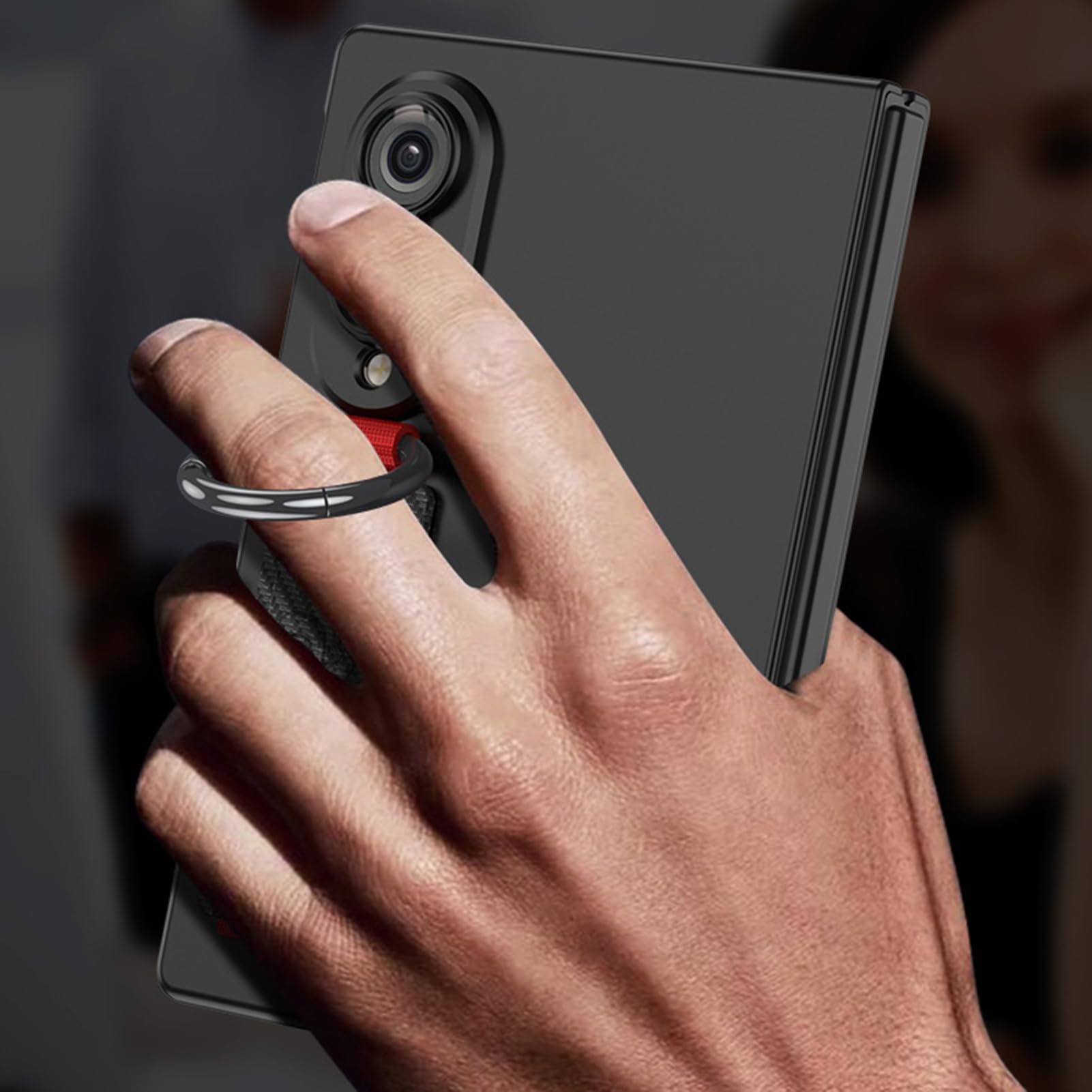 Smukłe etui do Samsung Galaxy Z Fold 8, pasek na palec matowe etui na obiektyw folia ochronna pierścień osłonowy, srebrny