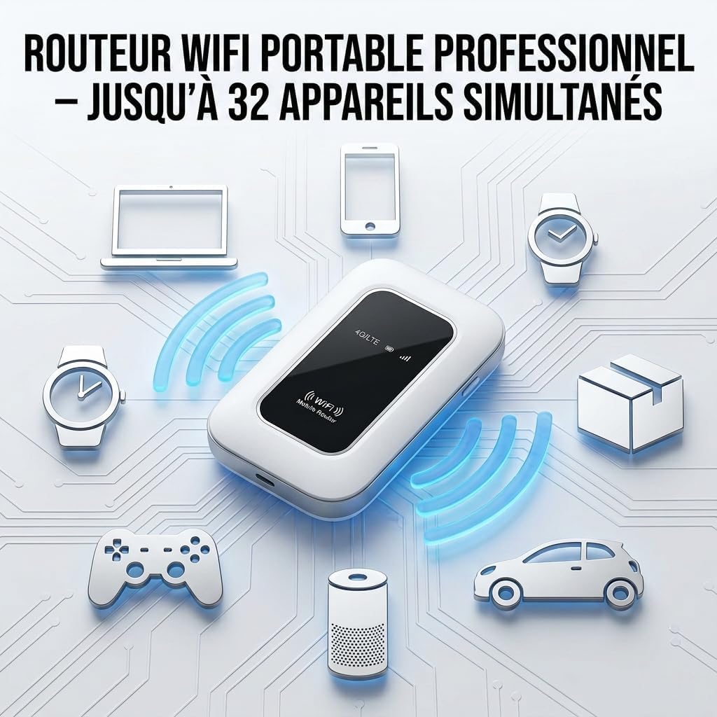 Routeur 5G Portable WiFi 6 Débloqué Carte SIM, 300Mbps, Toute l'europe | Slot SIM débloqué,Haut débit 5G/4G+,Toute l'Europe,28 appareils,WPA3 sécurisé,2100mAh,12h autonomie,voyages et télétravail