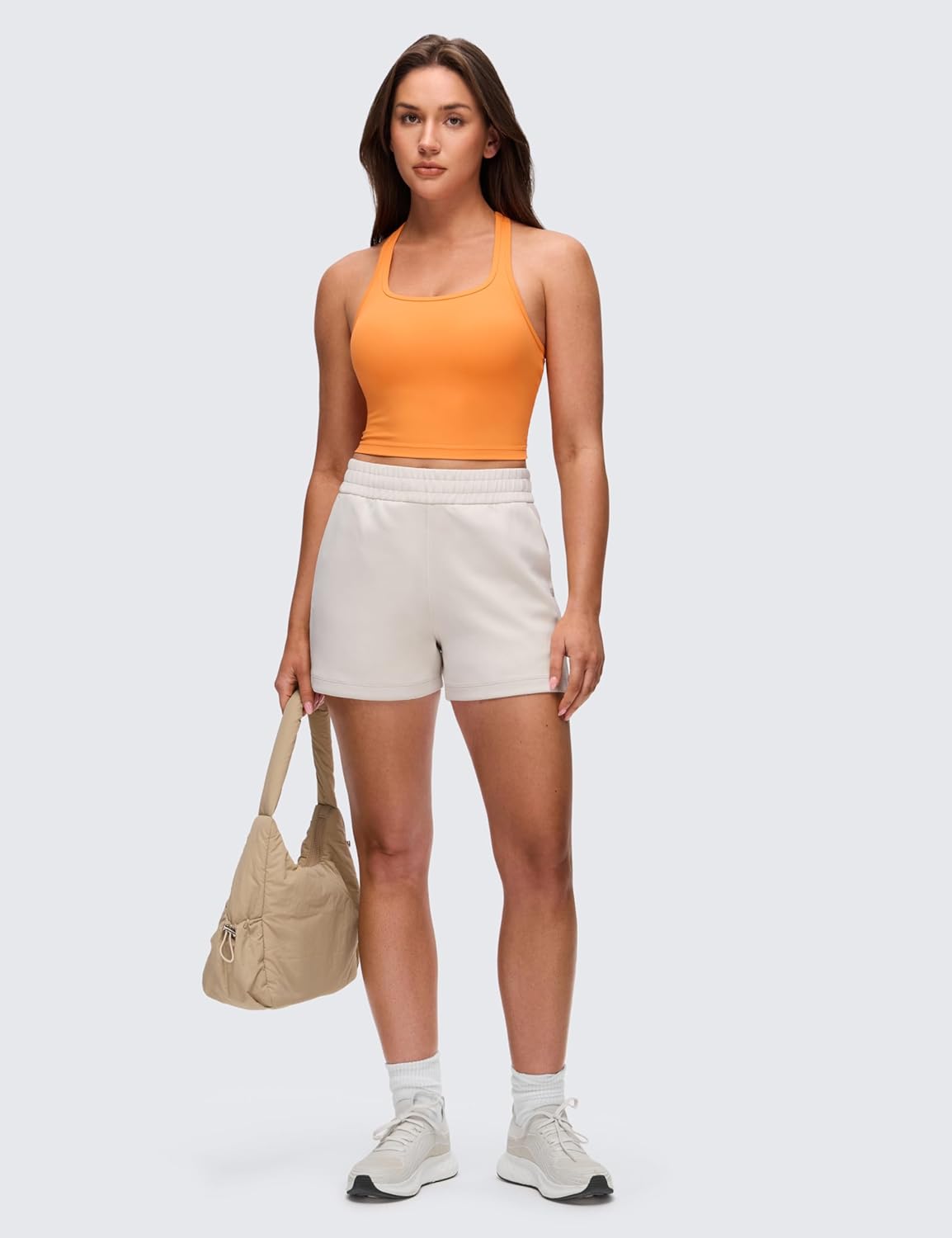 CRZ YOGA Butterluxe Racerback Crop Tank Tops for Women - Padded Y-Back Longline Sports Bras Scoop Neck Workout Yoga