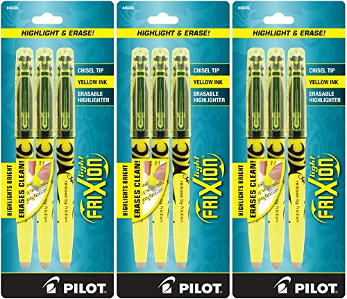 Pilot FriXion Light Erasable Highlighters Chisel Point Yellow; Make Mistakes Disappear, Too Much, Uneven, or The Wrong Color Highlighted? No Need To Stress with Americas #1 Selling Pen Brand, 3 Pack