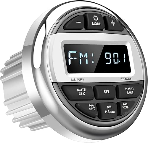 Receptor de radio de barco marino Bluetooth: Sistema estéreo de calibre marino impermeable - Pantalla LCD HD AM FM sintonizador MP3 AUX-in USB EQ