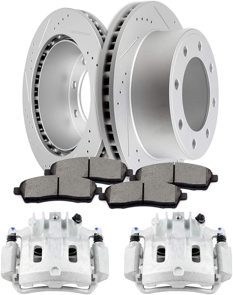 SCITOO Rear Brake Kit [4] Brake Pads [2] Brake Rotors [2] Brake Disc Calipers w/Bracket Compatible With 2000-2005 For Ford For Excursion/For F-250/F-350 Super Duty