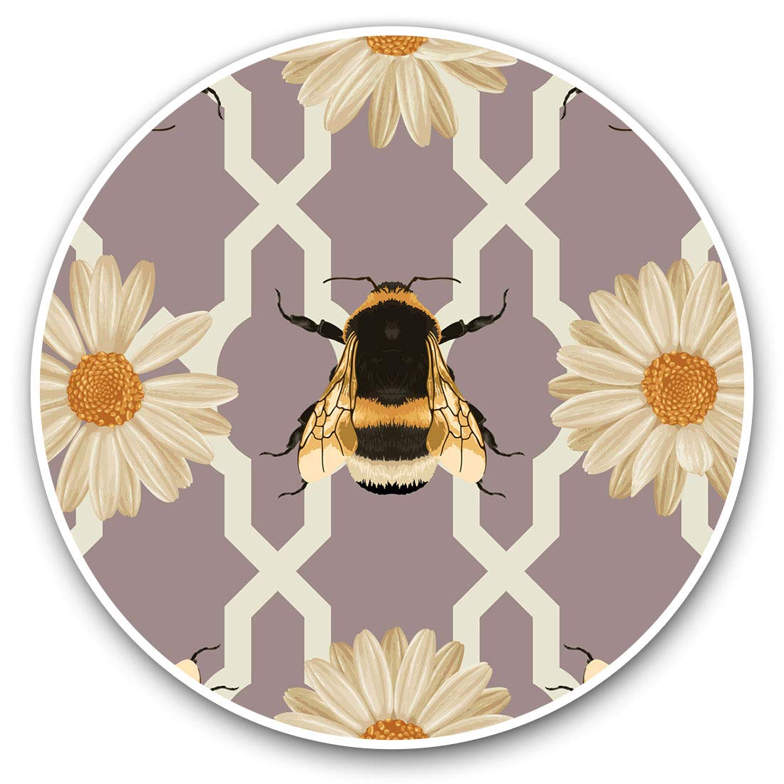Destination Vinyl Ltd Art Deco Bumble Bee Flower 2139 Vinyl Stickers (Set Of 2) 7.5Cm - Art Deco Bumble Bee Flower #2139