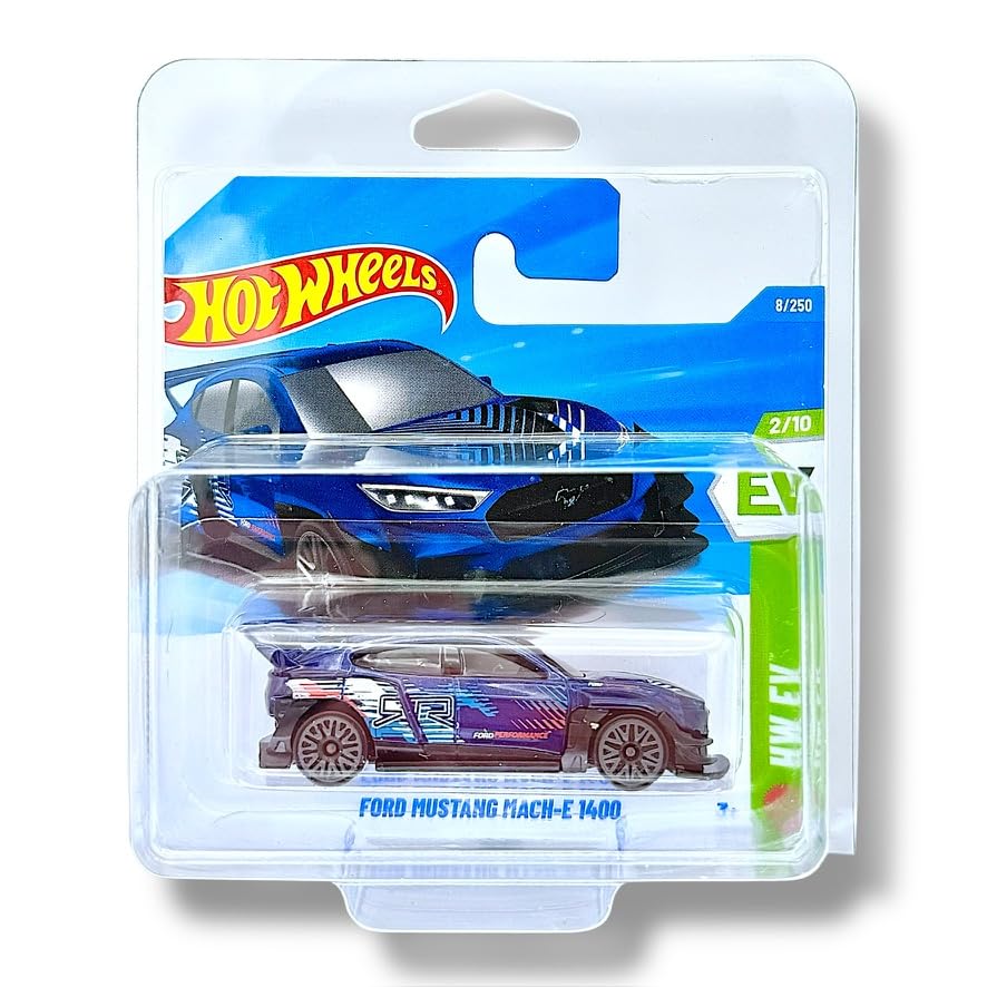 Hot Wheels Ford Mustang Mach-E 1400 (Metallic Blue, Black, White & Red) 2/10 HW EV - 2026-8/250 (Short Card) - includes a KLAS Car Keeper Protector Case - JJH86
