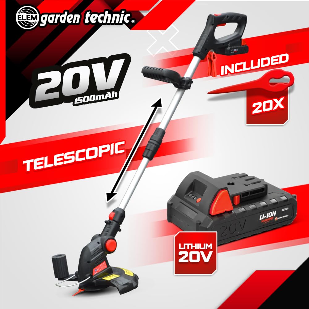 Coupe Bordure Sans Fil, Cisaille à Gazon Avec Batterie 7.2V Et Chargeur, Manche Long Télescopique Détachable, 2 Types De Lames - Jardin