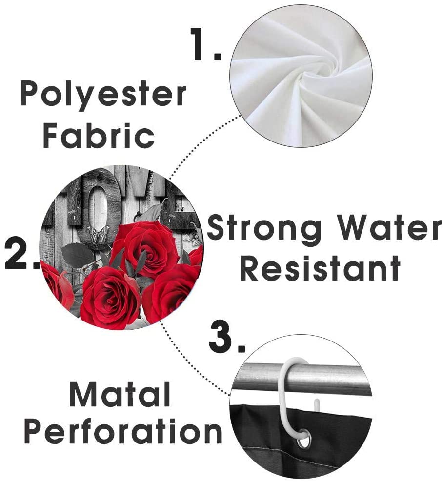 Valentinstag Duschvorhang Set - 4-teilig Mit Rosen Motiv Und Rutschfester Matte
