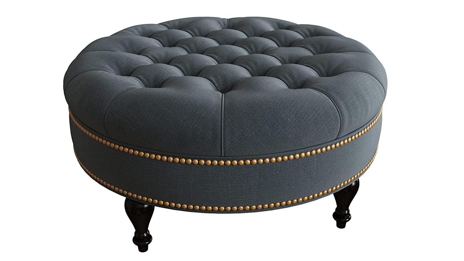ereteken art round velvet footrest stool, upholstered ottoman coffee table, button tufted padded foot stools with solid wood legs (grey)