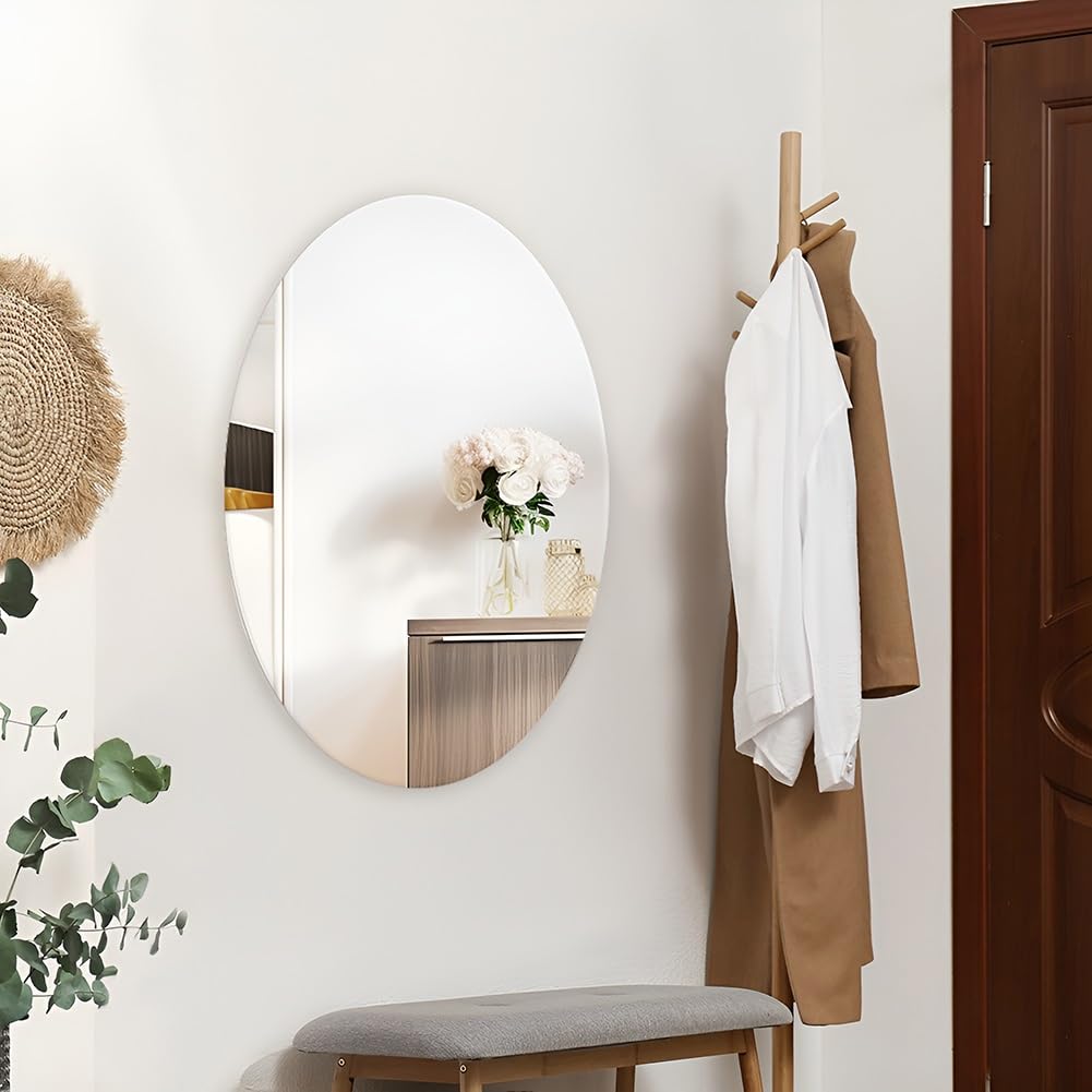 Specchio Ovale da Bagno Specchio Morbido Senza Cornice in Acrilico Infrangibile per Soggiorno, Ingresso, Facile da Installare(50x27cm-19.6x10.6in)