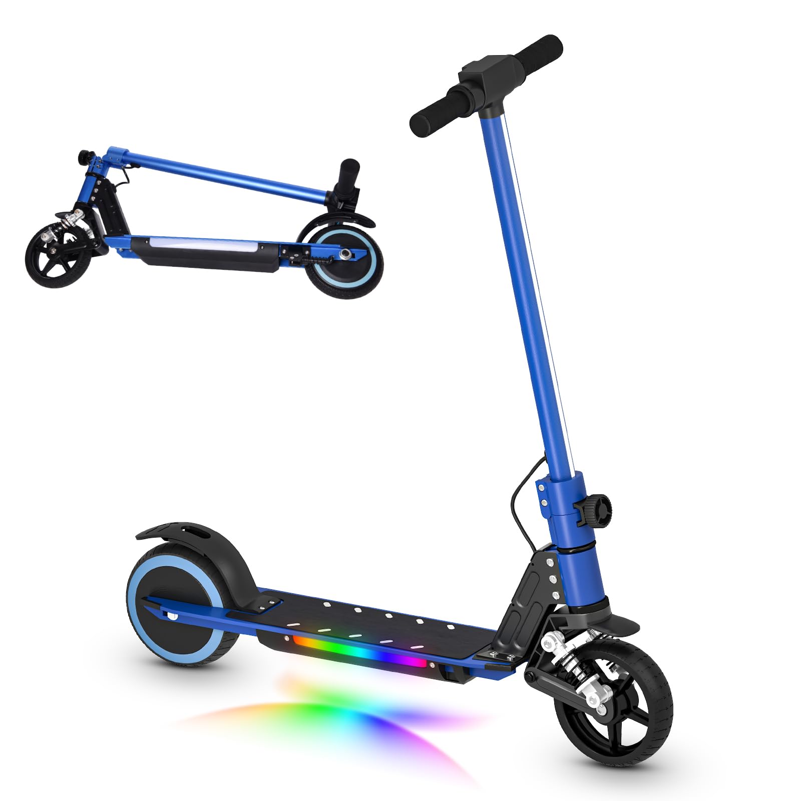 Monopattino elettrico per bambini, età 6-12, 130 W, velocità massima 14 km/h, portata 8 km, luci LED colorate, pieghevole, scooter elettrico per ragazzi e ragazze, regalo per bambini e
