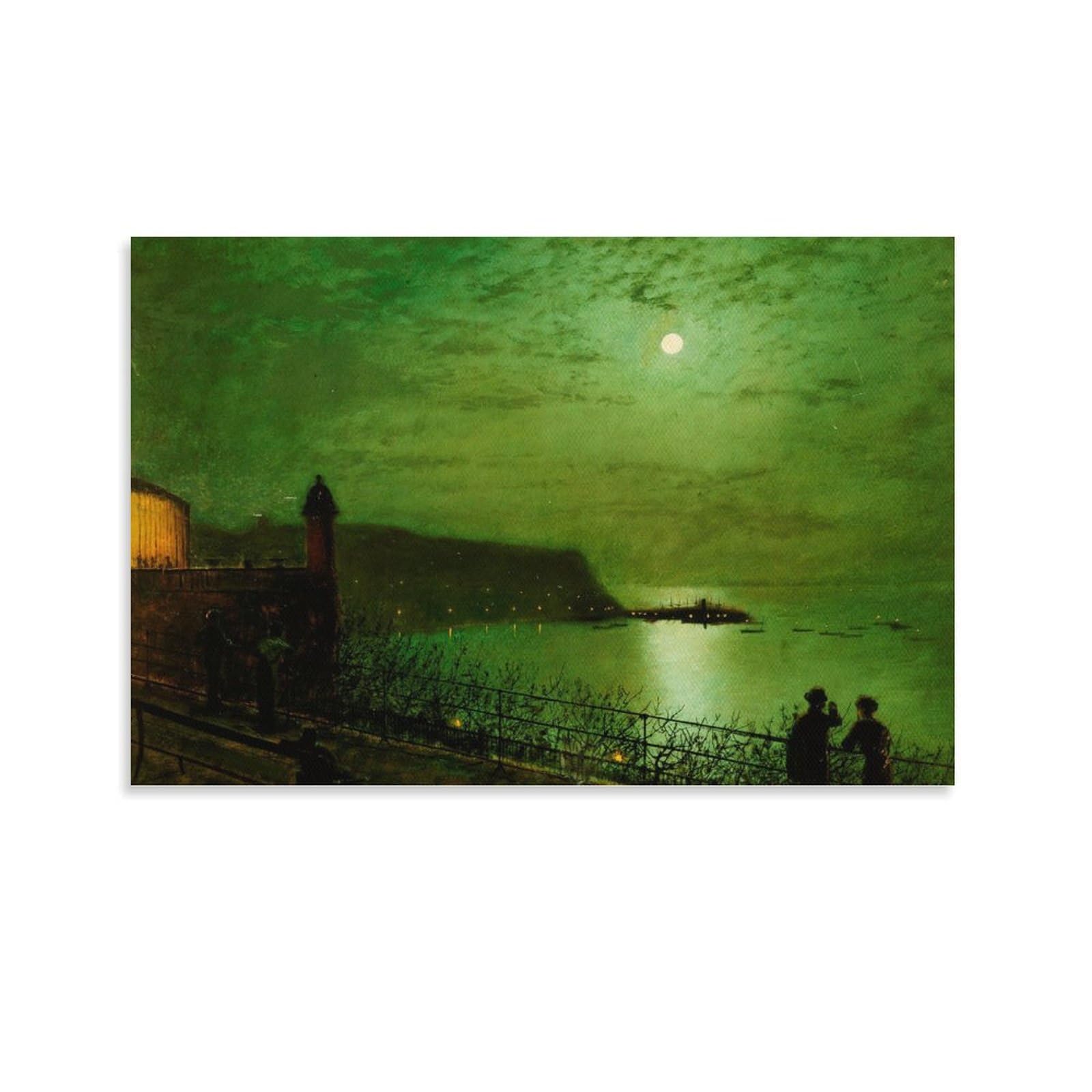 Scarborough by Moonlight from The Steps of The Grand Hotel By John_Atkinson_Grimshaw Wall Art Prints Poster Painting On Canvas Wall Art Poster Scroll Picture Print Walls Decor Home Posters 12x18inch(3