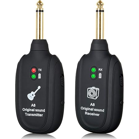 Wireless Guitar Transmitter Receiver 4 Channels UHF Digital Wireless Guitar System Rechargeable Built for Electric Guitar Bass Audio transmission,A Replacement for Guitar Cable