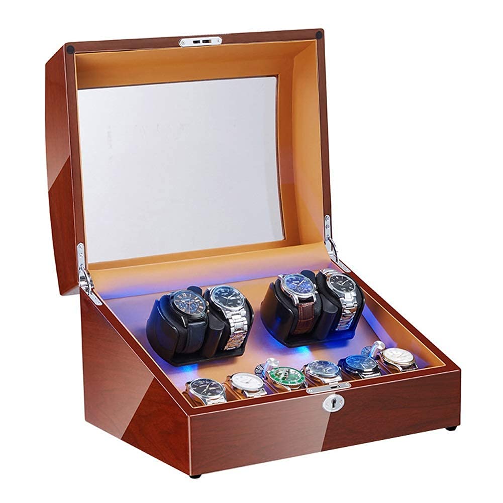 MYUYEE Watch Winder Automatic Watch Winder For 4+6 Watches Led Illumination Piano Paint Exterior Quiet Motor Ac Adapter And Powered