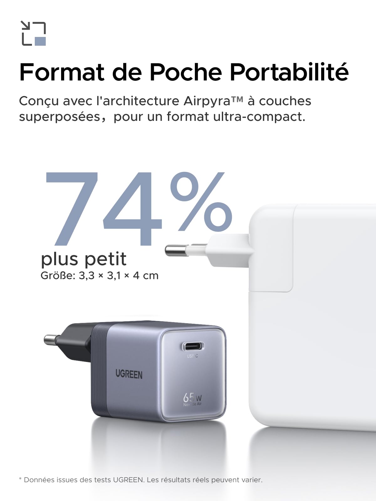 UGREEN Nexode Air 65W Chargeur USB C Rapide GaNInfinity avec Câble Compatible avec iPhone 17 Pro Max 16 Plus 15 14 13 12 Galaxy S26 S25 S24 Pixel 10 9 iPad MacBook Neo Air Pro M5 M4 M3 M2 M1 (Gris) | GaNInfinity Chargeur rapide certifié TÜV pour MacBook A