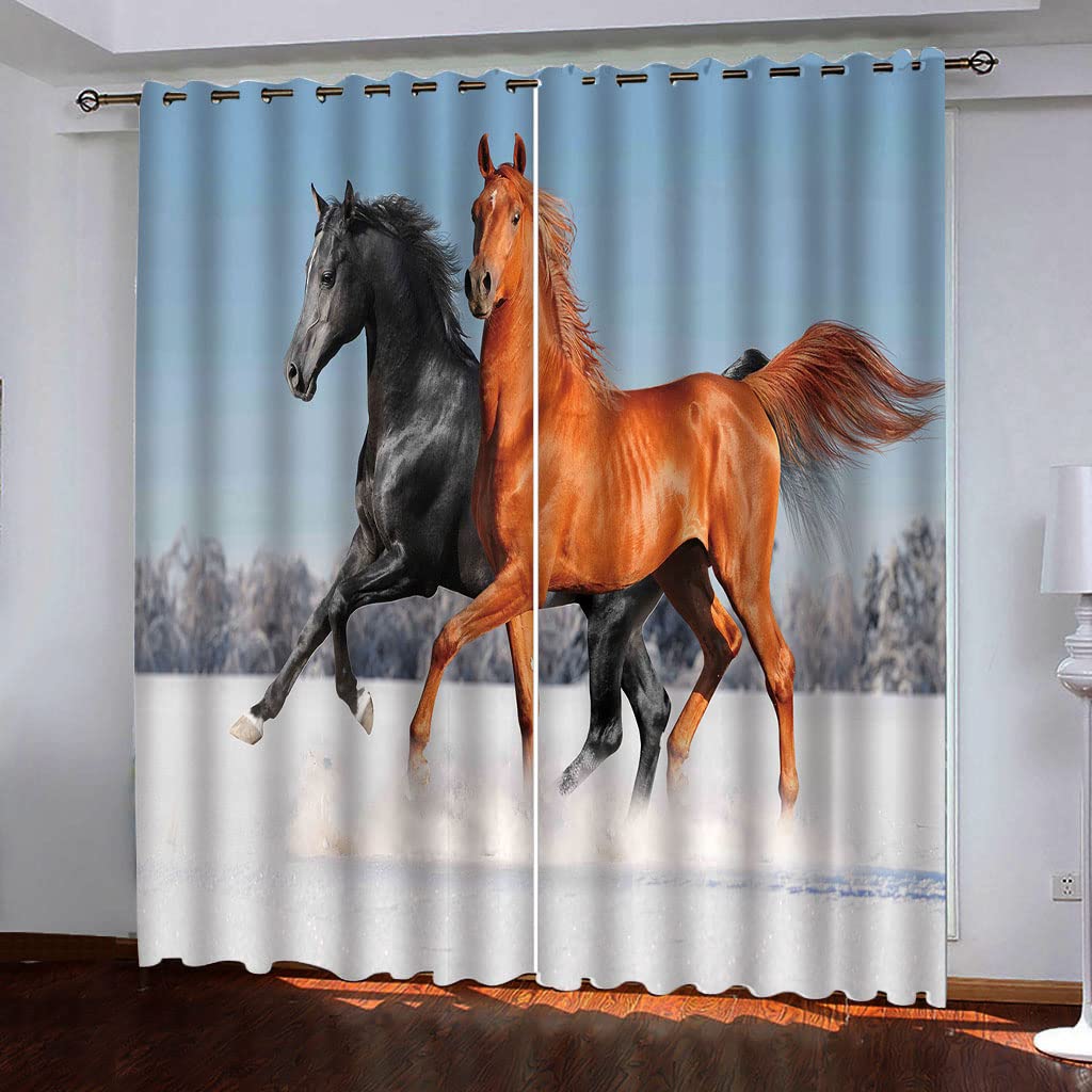 Rideaux occultants cheval 132x160cm | Paire de draperies opaques pour chambre d'enfant