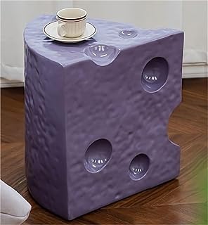 Cheese-Shaped Triangle Resin Side Table Creative Sofa Stool Nightstand Change Shoe Stool for Entryway Hallway Lightweight(Purple,L)