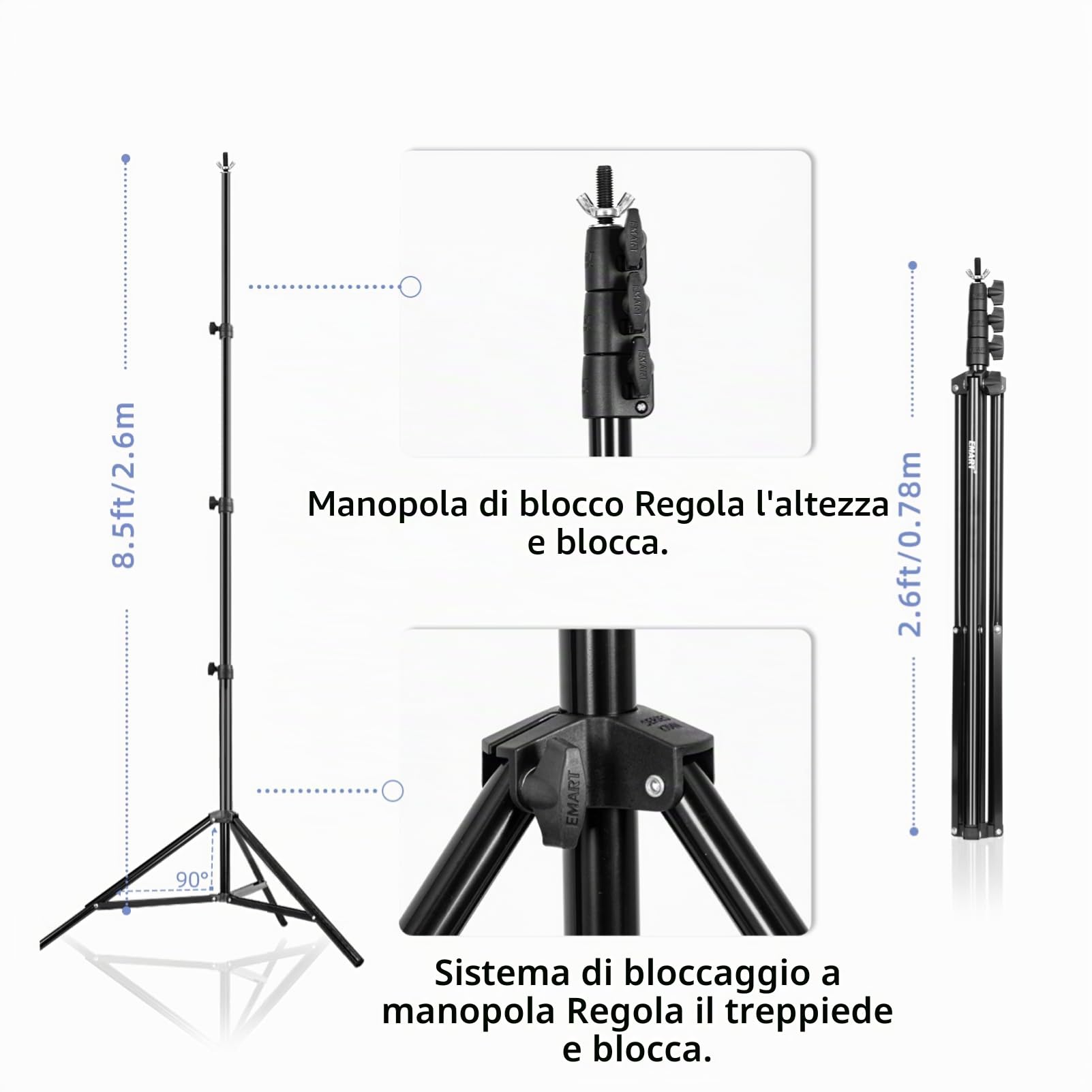 EMART 2,6x3m Sistema di Supporto Sfondo Fotografico con 3 Sfondi in Mussola | Nero, Bianco, Verde, Supporti Fondale, Ritratto, Studio Fotografia, Streaming Video