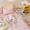 Sedefen Pink Striped Duvet Cover Queen Size Cute Red Heart Bedding Set 3 Pcs Kids Girls Kawaii Stripes Heart-Shaped Soft Breathable Microfiber Reversible Comforter Cover with Zipper Closure #3