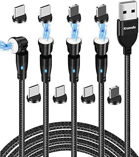 Krsende Magnetic Charging Cable [4Pack 1M 1M 2M 2M], 3A USB A to USB C Fast Charger Cable, 360°&180° Rotating Data Transfer 3 in 1 Magnetic Phone Charger Cable for Type C/Micro USB and Other Devices