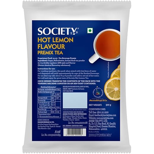 Society Hot Lemon Premix Tea Instant Lemon Tea 500g Pouch