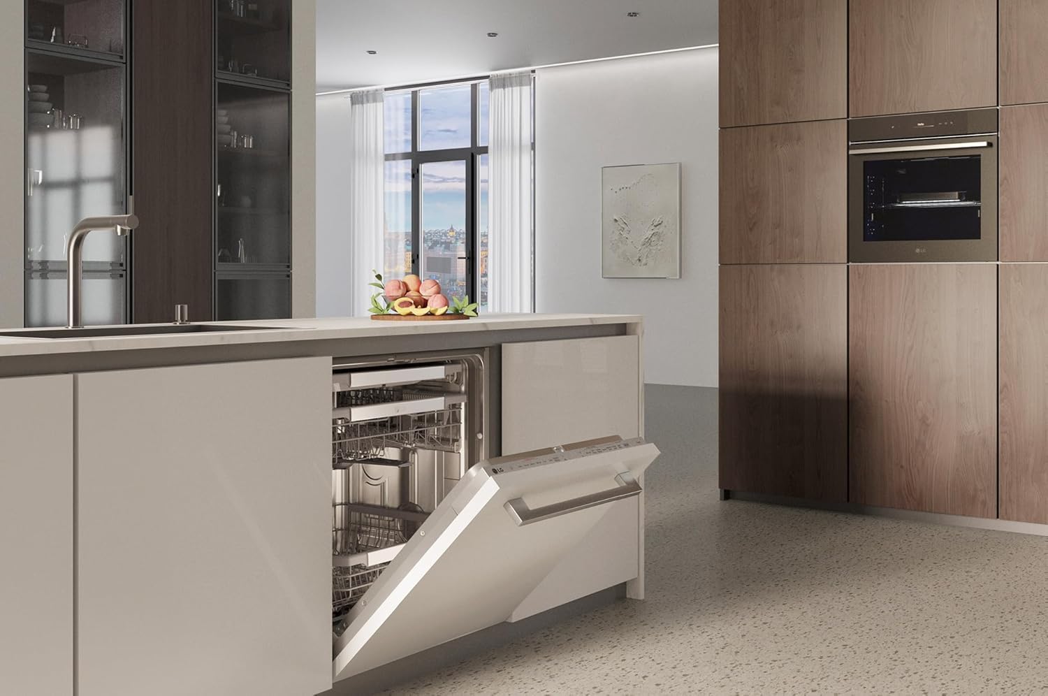 LG QuadWash DB365TXS Lavastoviglie da Incasso a Scomparsa Totale, Serie 3, Classe B, 14 coperti, 4 Bracci Irroratori, Vapore, Cerniere Sliding, Apertura Automatica, 3° Cestello, Wi-Fi, Acciaio