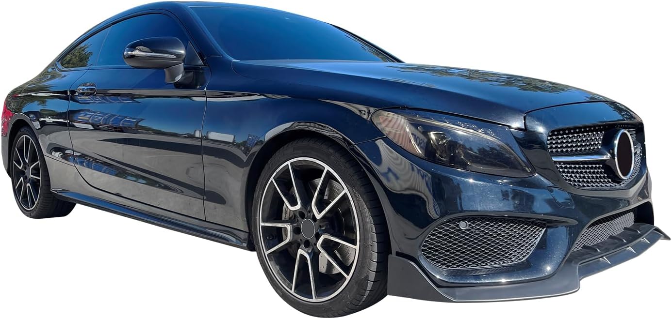 FREEMOTOR802 Compatible with 2015-2018 Mercedes-Benz C-Class W205 Sport 2015-2017 C43 AMG Front Bumper Lip, B Style Black PP Spoiler Guard Splitter Valance Chin