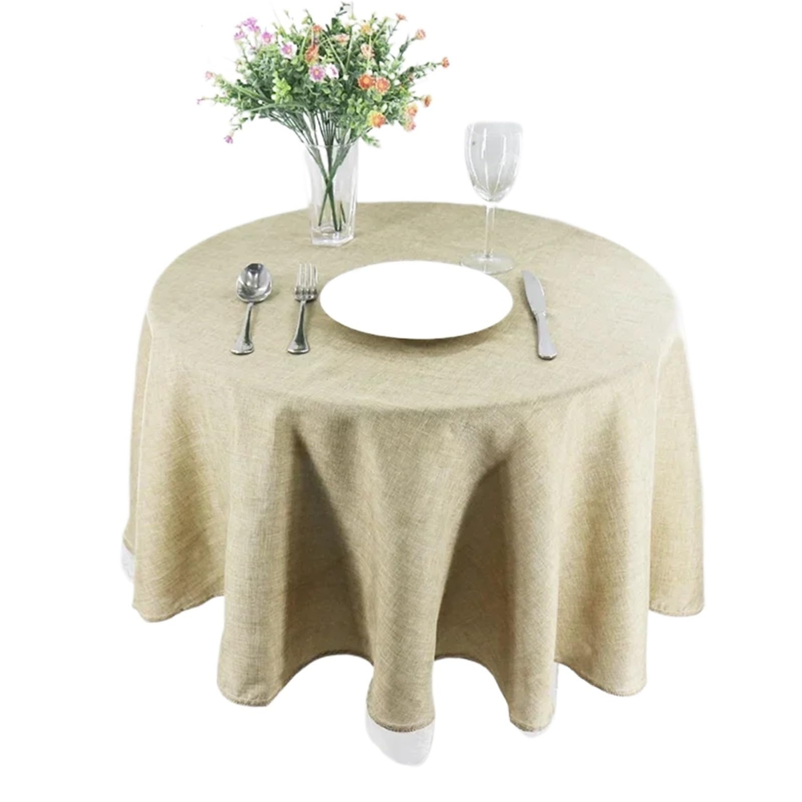 ZHSOAO Round Tablecloth Cotton Linen Table Cloth Cover Diameter 24-59inch Wedding Party For Home Dining Kitchen Decor for Cafe(Khaki,150cm Diameter)