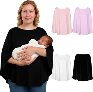 4 Pcs Soft Rayon Nursing Cover for Baby 360°Full Coverage Breathable Breastfeeding Poncho Multi-use Privacy Cover up for Women Mother Apron Essentials, Baby Car Seat,Shopping Cart,Stroller