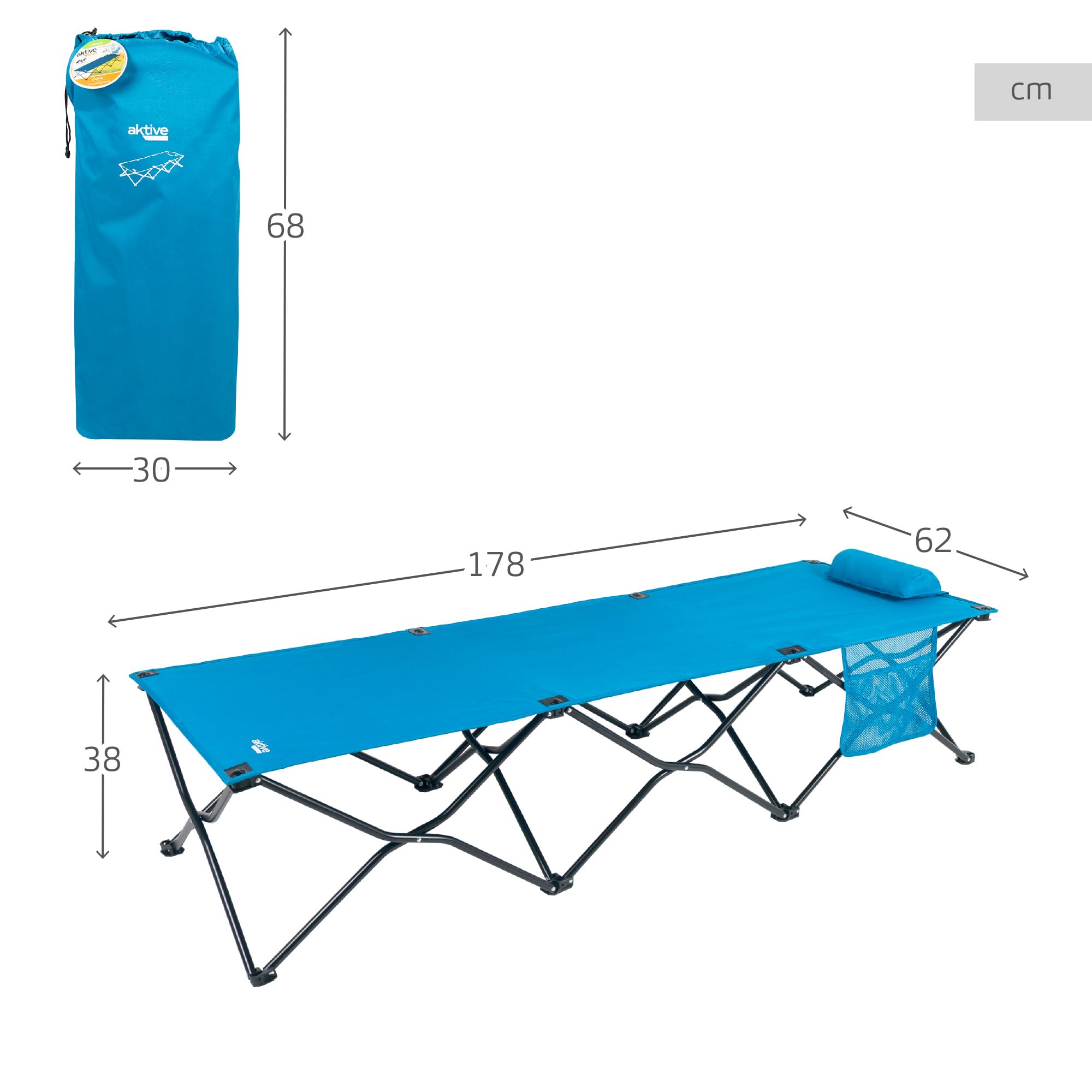 AKTIVE Cama Camping Plegable Azul Marino c/cojín (63042)