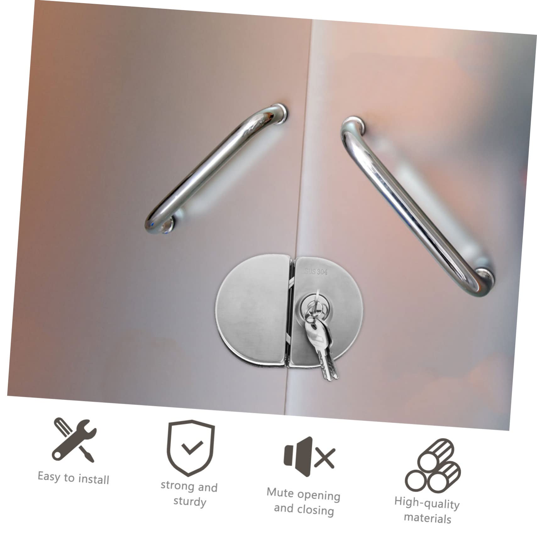 DOITOOL Serrure de Porte Vitrée Robuste en Acier Inoxydable Argenté avec Double Pêne pour Porte Double Battante, Sécurité Renforcée et Performance Fiable pour Maison Familiale