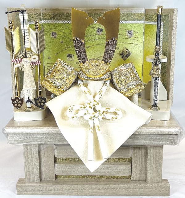 5号 長鍬S502兜セット 白木収納セット 三曲屏風(緑) F530NK 弓