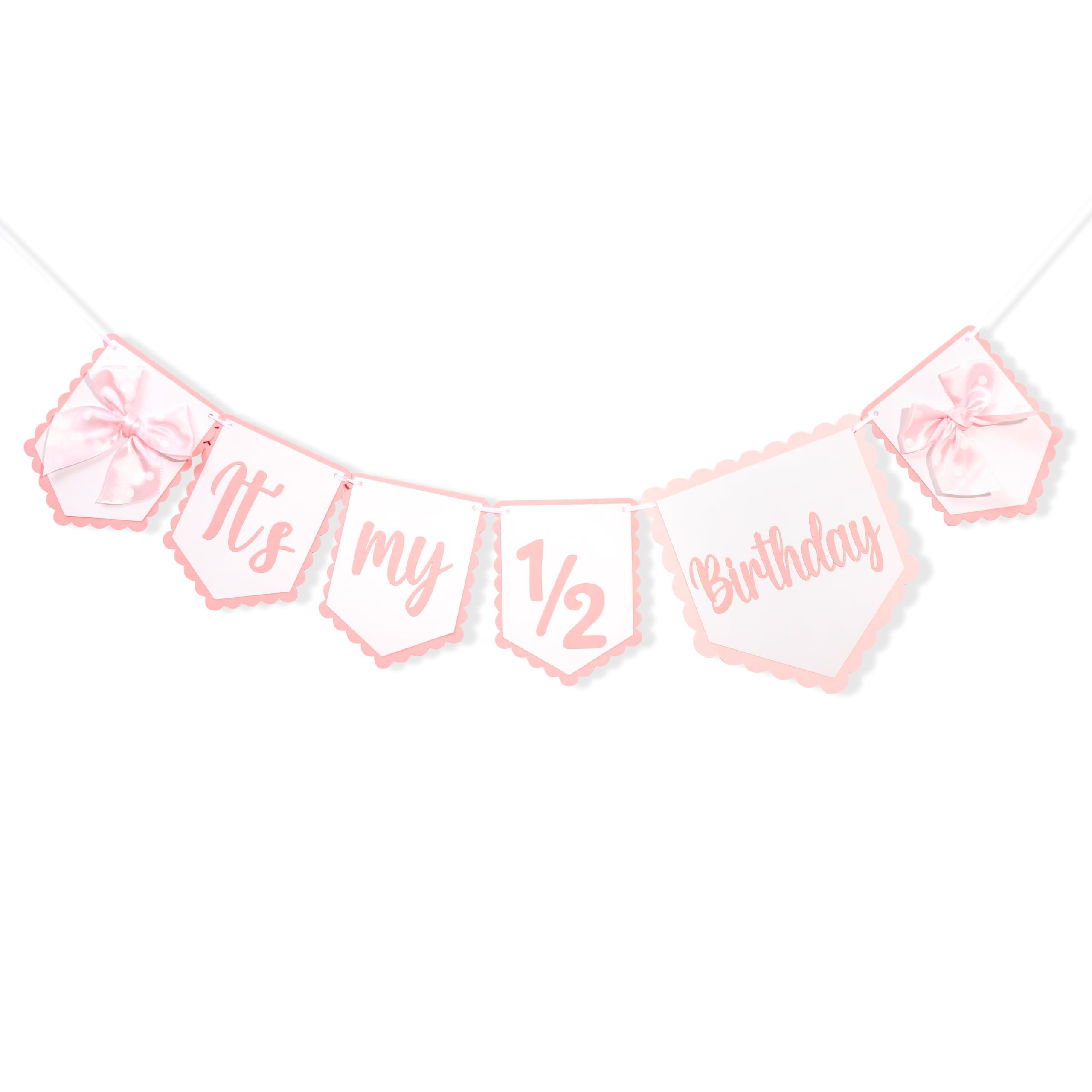 It's My 1/2 Birthday Banner - Six Months Girl Birthday Decorations, Pink Bow Half Party Banner,Sweet Cake Smash Photo Props,Little Princess Pink