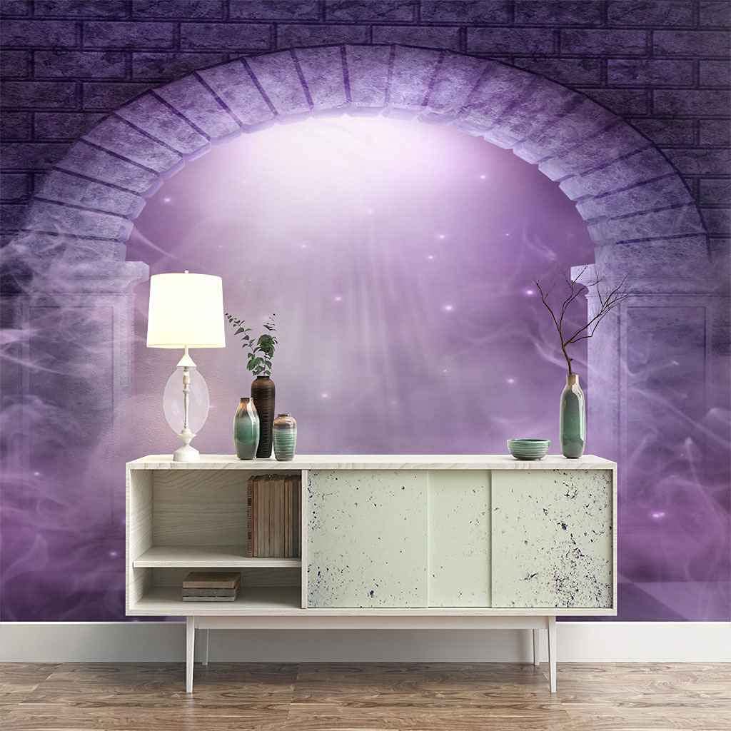 Papel Pintado Mural 3D Edificio De Arco Morado Papel Tapiz Autoadhesivo Para Sala De Estar Dormitorio Tv Fondo Oficina Restaurante Habitación Arte De Pared Extraíble 350(ancho)x256(alto) cm