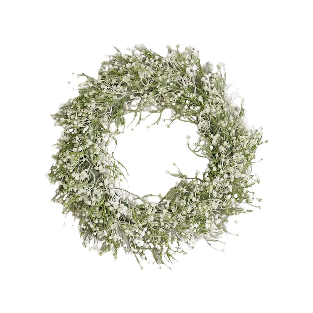 Avzyardy As Shown In The Picture Gypsophila Artificial Plants Wreath Non-Fading Vibrant Decorative Wreath Nostalgia White Garland Decoration Gift 40Cm For Wall Door Fireplace Garden