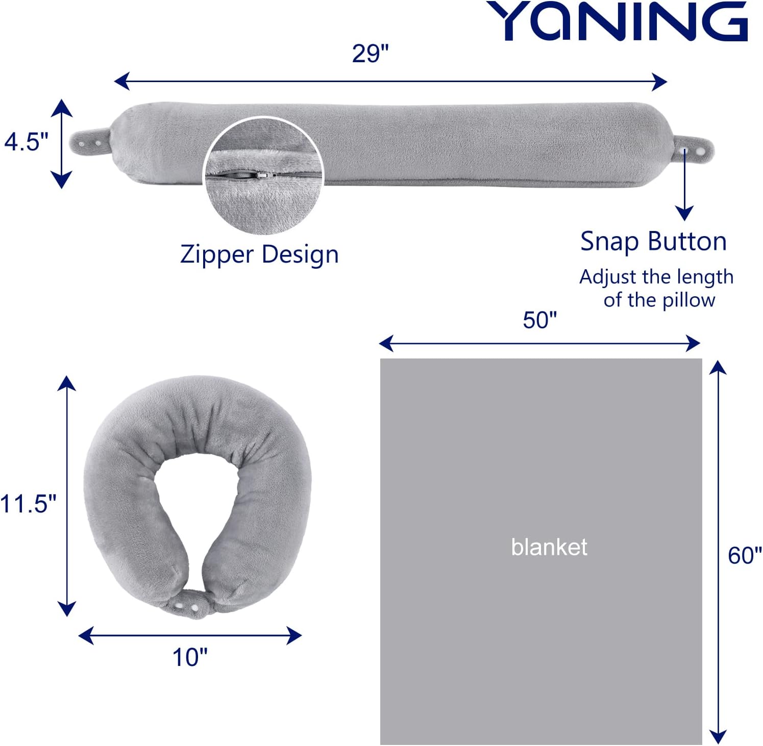 2 in 1 Travel Blanket, Soft Warm Blanket with Cozy Neck Pillow Case, Portable Blanket Set for Airplane, Camping, Car (Grey) - Image 6