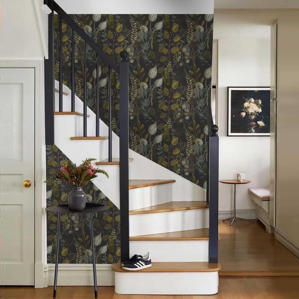 18"x236" Dark Brown Botanical Leaves Abstract Peel and Stick Self Adhesive Wallpaper Removable Contact Paper Stick on Easy Peel Off Wall Paper for Kitchen Bedroom Bathroom Renter